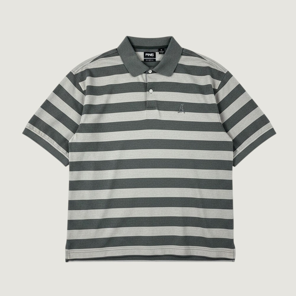 Vintage Ping Polo Shirt XL Grey Tan Striped 100% Mercerized Cotton Golf Dadcore